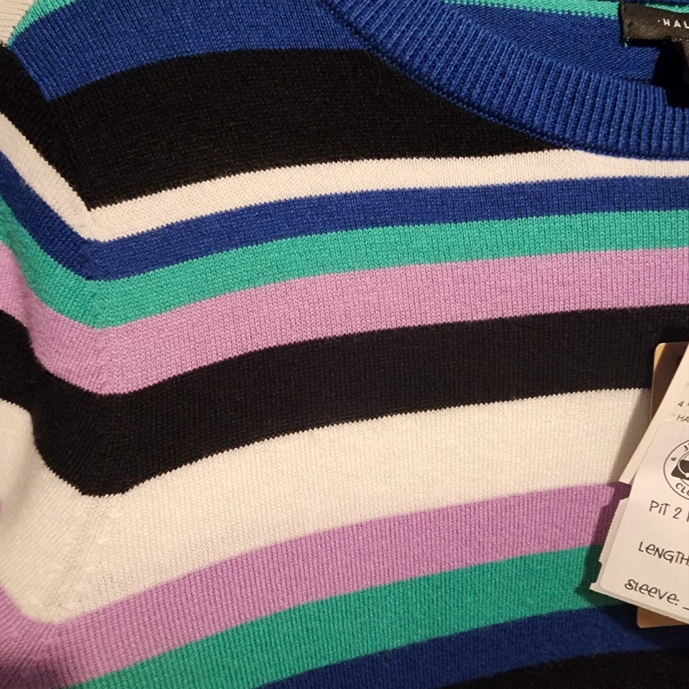 NWT HALOGEN CREWNECK SWEATER Multi Blue Freya Stripe Sz Small - Picture 4 of 6